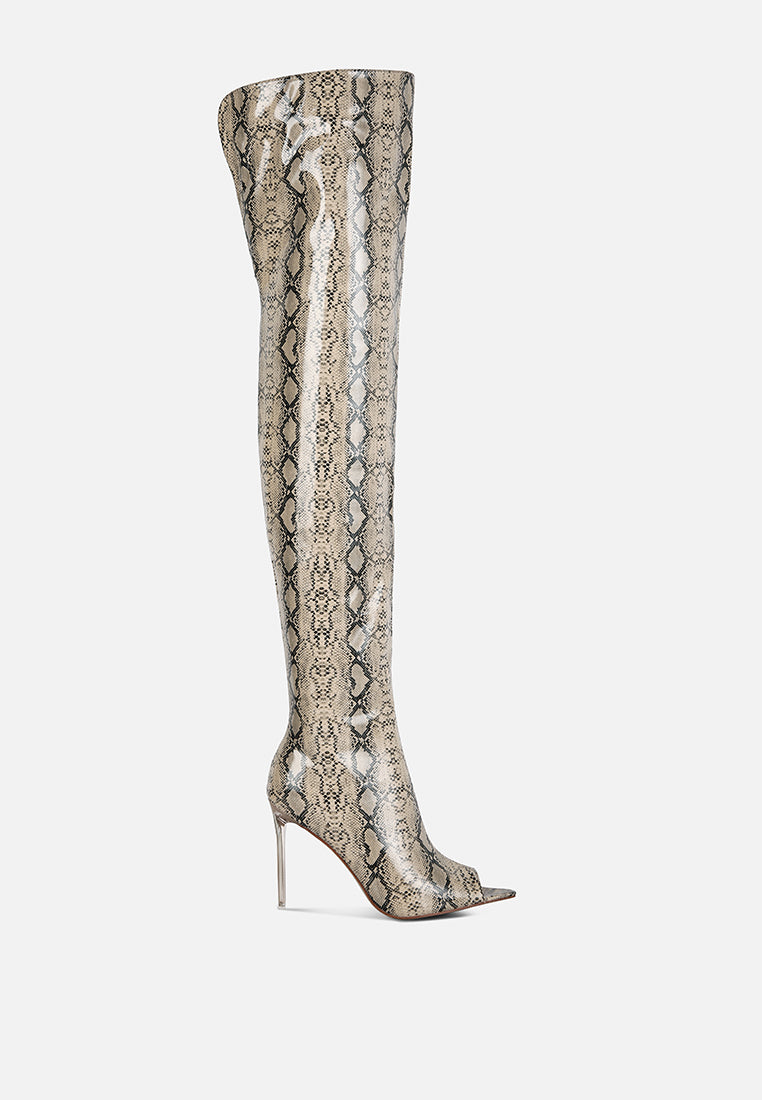 High Drama Snake Print Stiletto Long Boots-0