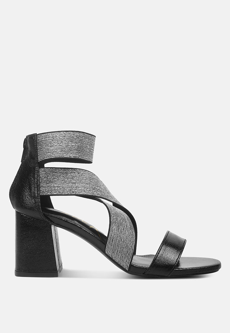 Huskies Metallic Faux Leather Block Heel Sandals-6