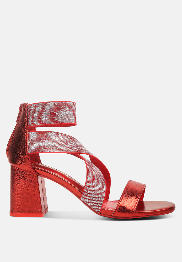 Huskies Metallic Faux Leather Block Heel Sandals-0
