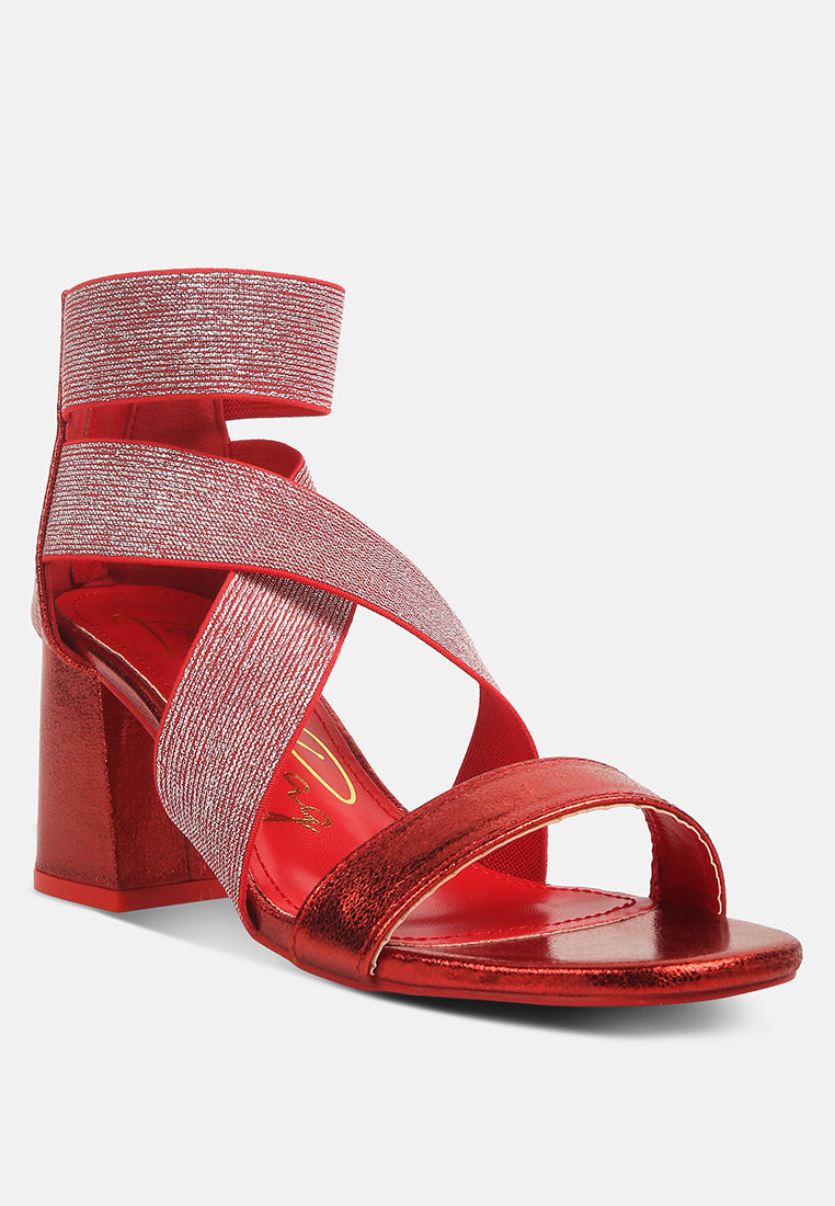 Huskies Metallic Faux Leather Block Heel Sandals-1