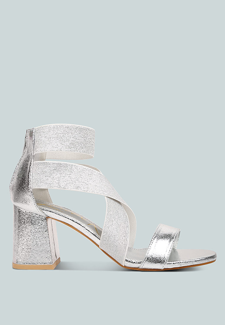 Huskies Metallic Faux Leather Block Heel Sandals-5