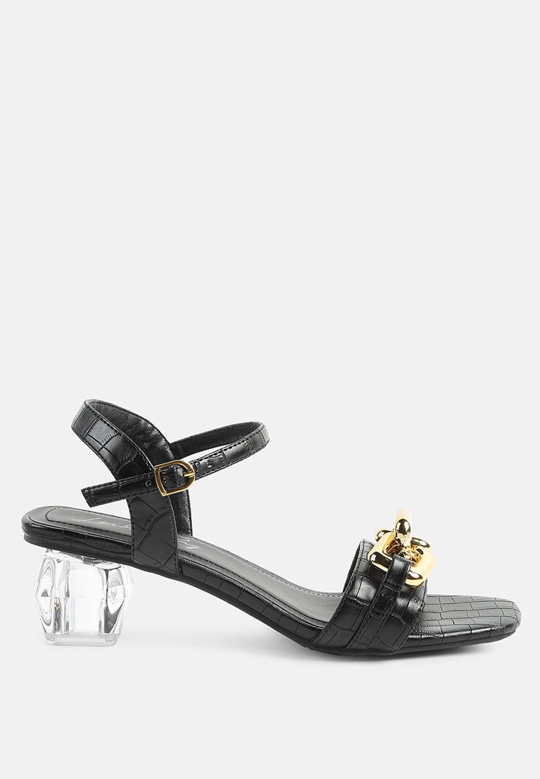 Icicle Clear Low Heel Metal Chain Sandals-5