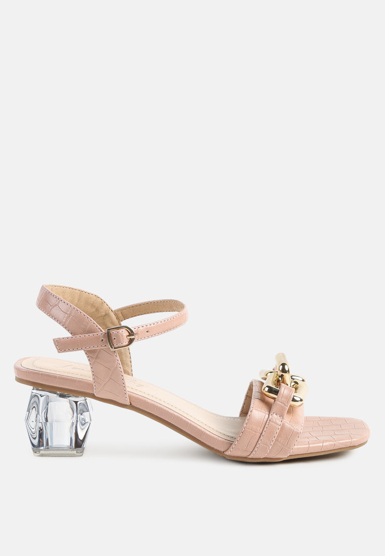 Icicle Clear Low Heel Metal Chain Sandals-0