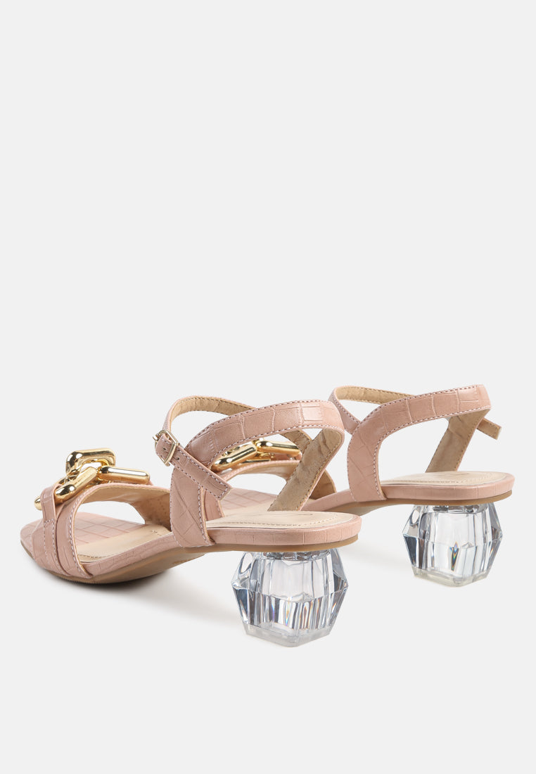 Icicle Clear Low Heel Metal Chain Sandals-2