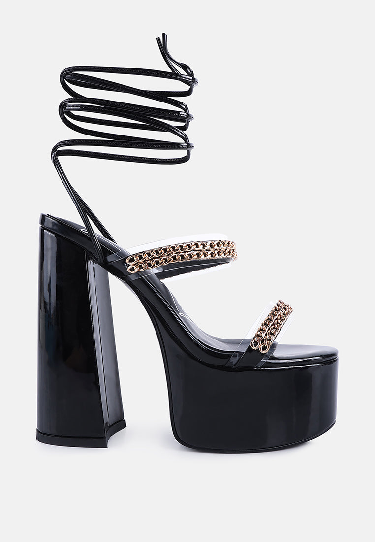 Indulgence Metal Chain Lace Up Chunky Sandals-6