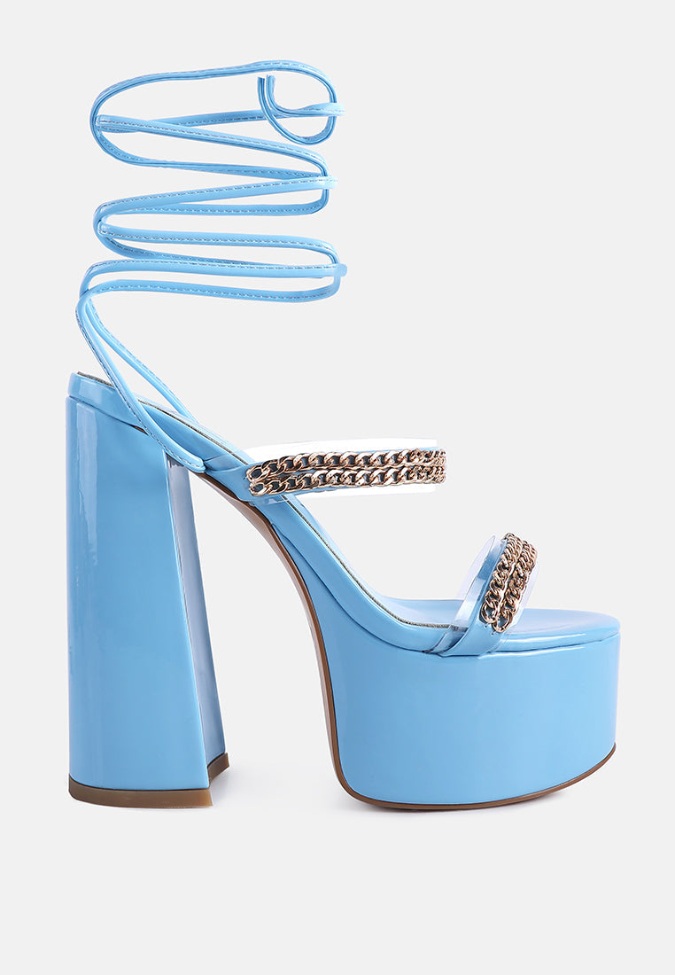 Indulgence Metal Chain Lace Up Chunky Sandals-5