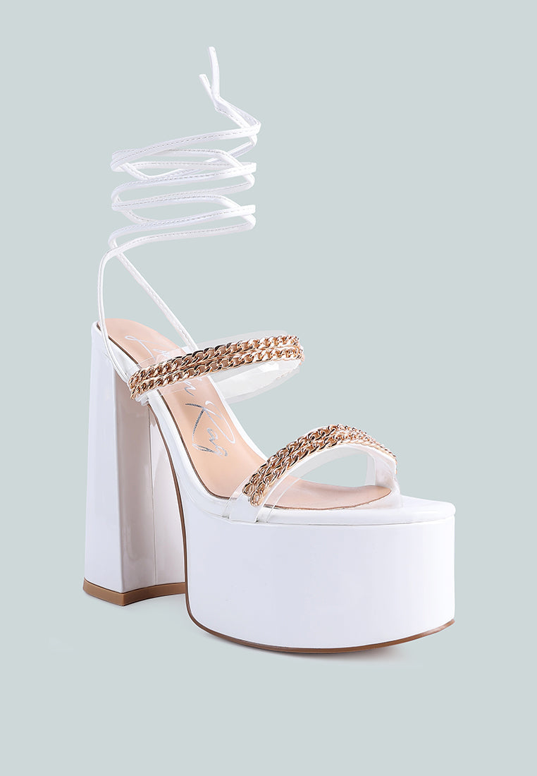 Indulgence Metal Chain Lace Up Chunky Sandals-1