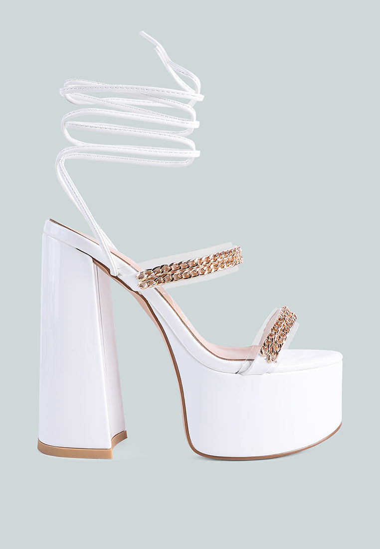 Indulgence Metal Chain Lace Up Chunky Sandals-0