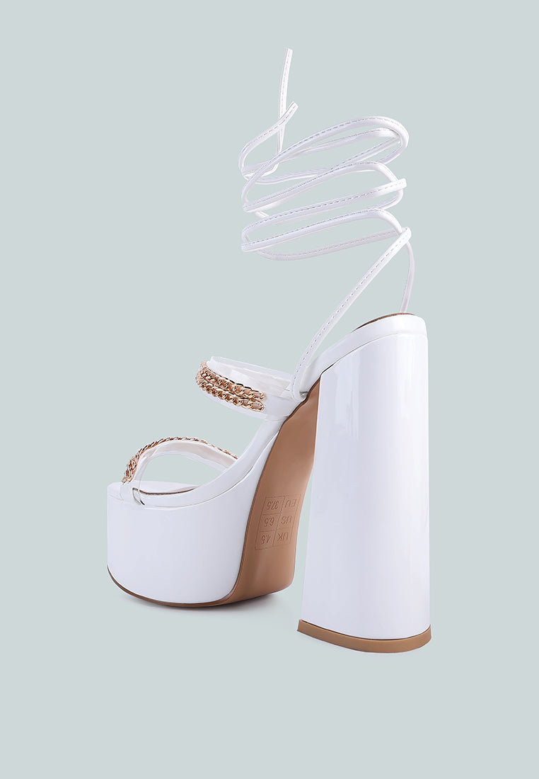 Indulgence Metal Chain Lace Up Chunky Sandals-2