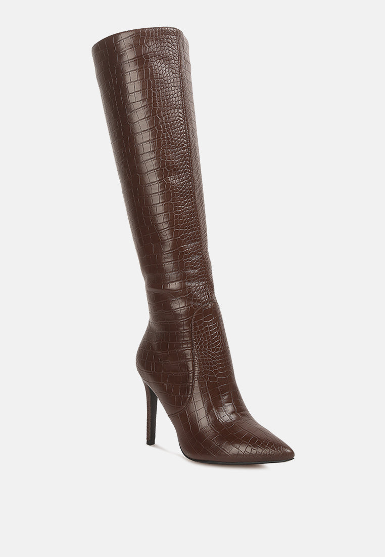 Indulgent High Heel Croc Calf Boots-2