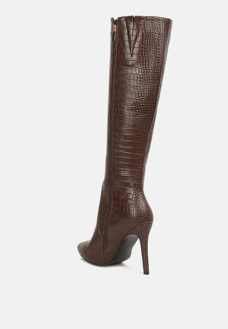 Indulgent High Heel Croc Calf Boots-3