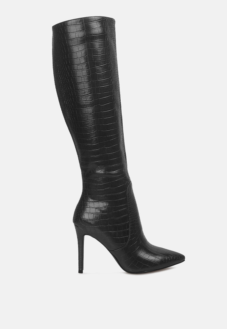 Indulgent High Heel Croc Calf Boots-6