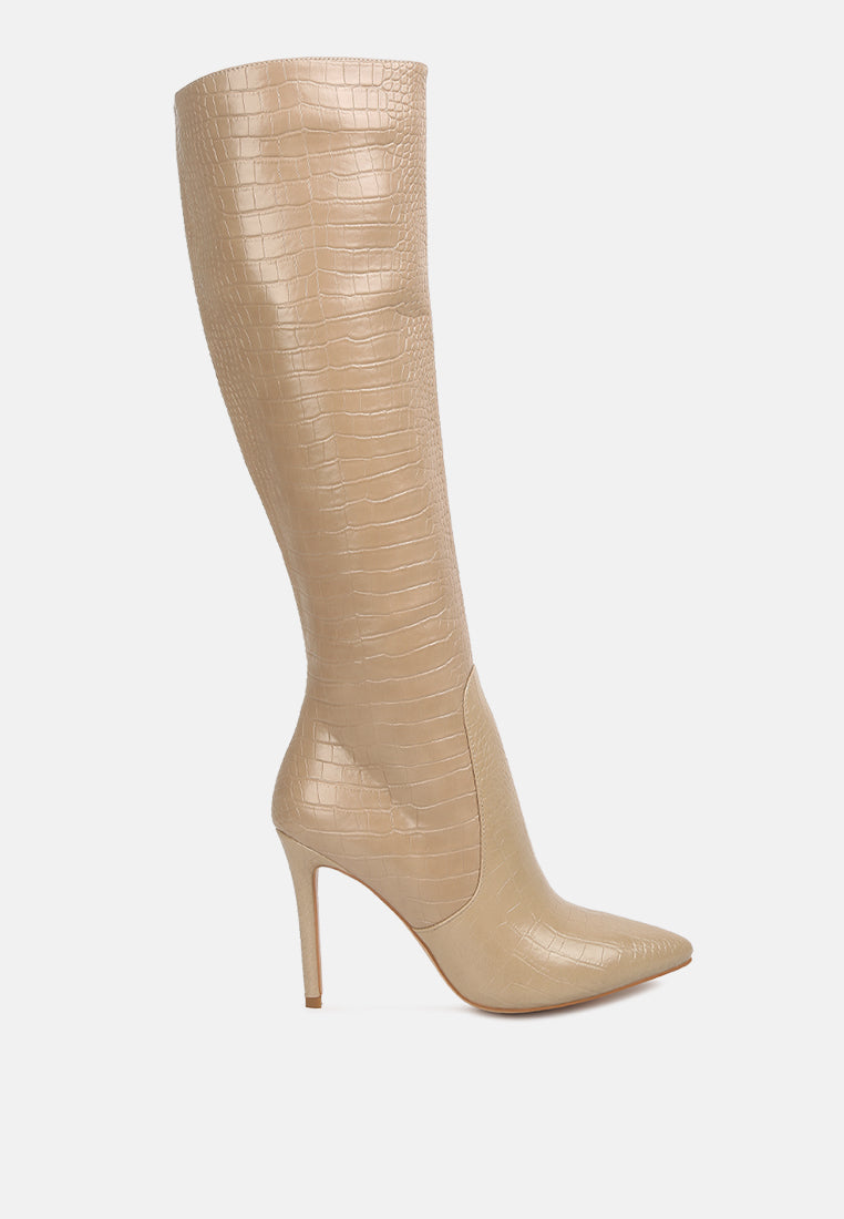Indulgent High Heel Croc Calf Boots-5
