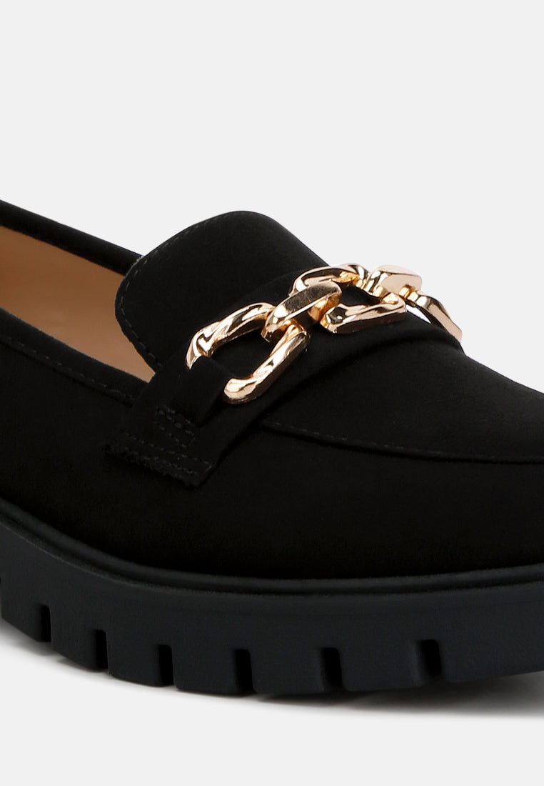 Jacop Micro Suede Metal Chain Link Loafers-3