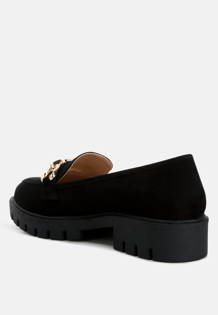 Jacop Micro Suede Metal Chain Link Loafers-2
