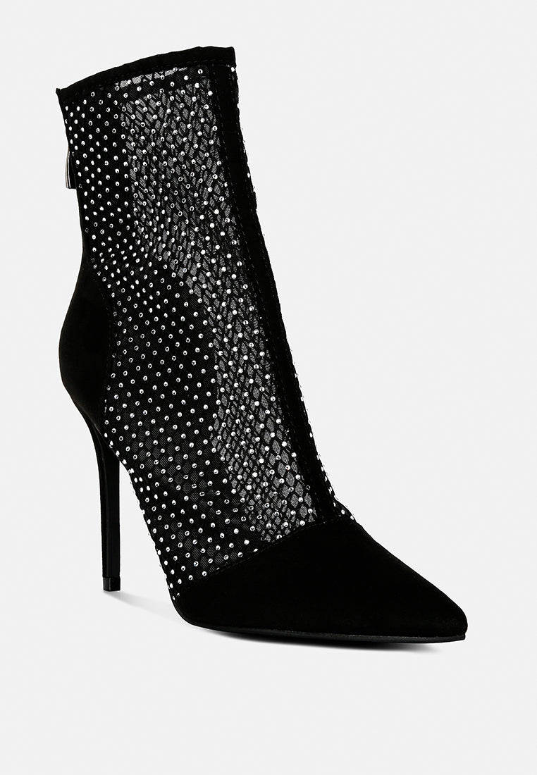 Jazz Rhinestone Embellished Mesh Stiletto Boots-2