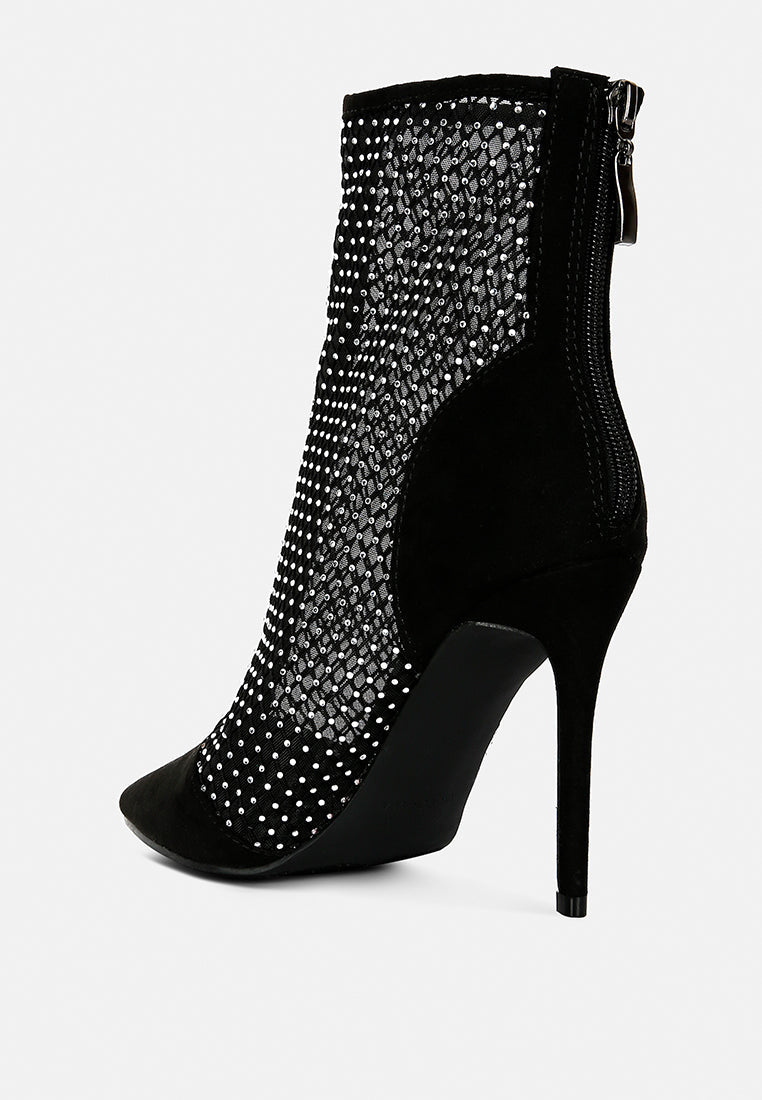 Jazz Rhinestone Embellished Mesh Stiletto Boots-3