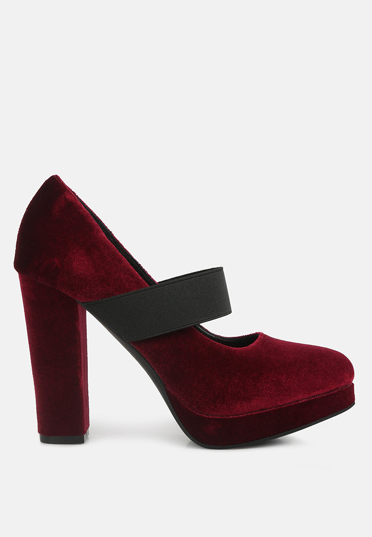 Krause High Block Heel Velvet Pumps-5