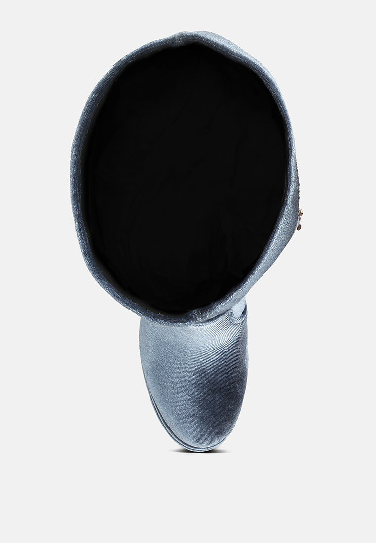 Lazuli High Block Heel Velvet Boot-4