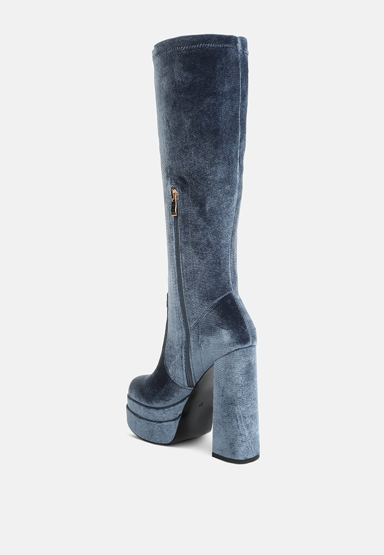 Lazuli High Block Heel Velvet Boot-3