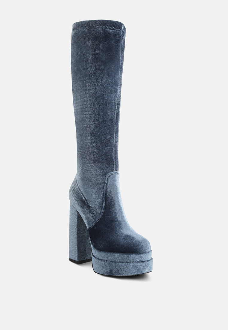 Lazuli High Block Heel Velvet Boot-2