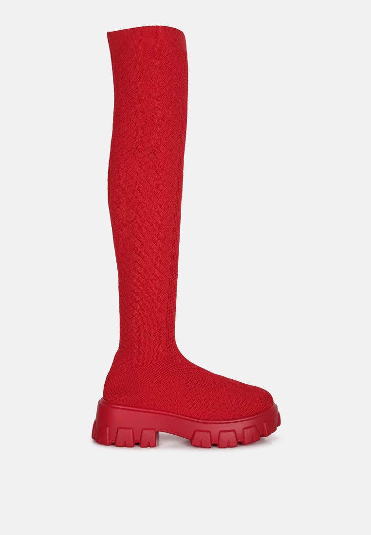 Loro Stretch Knit Knee High Boots-0