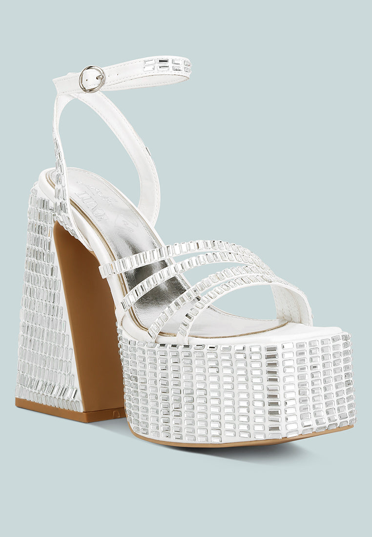Lustrous Mirror Embellished Flare Block Heel Sandals-1
