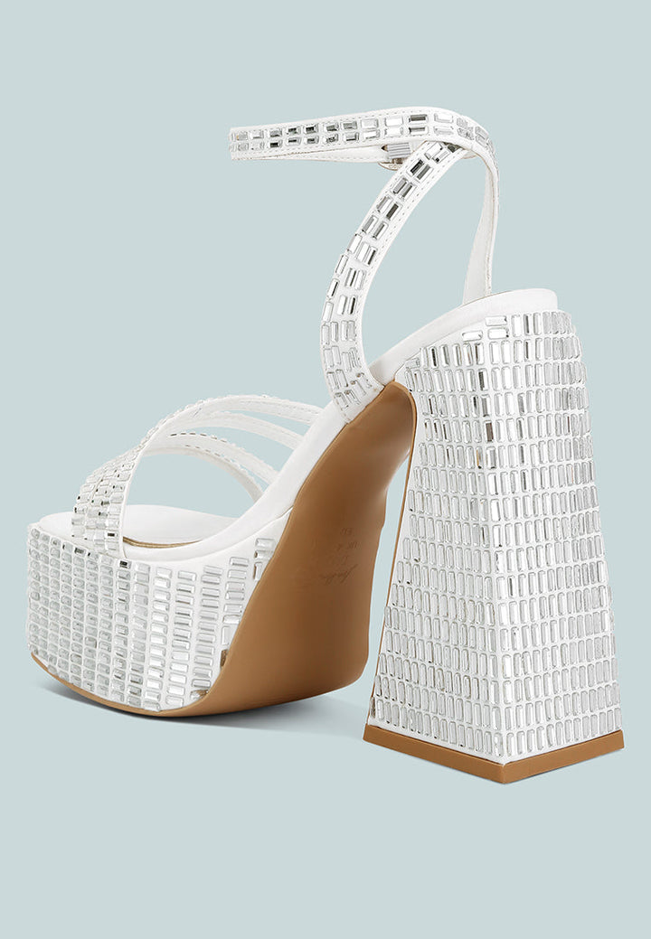 Lustrous Mirror Embellished Flare Block Heel Sandals-2