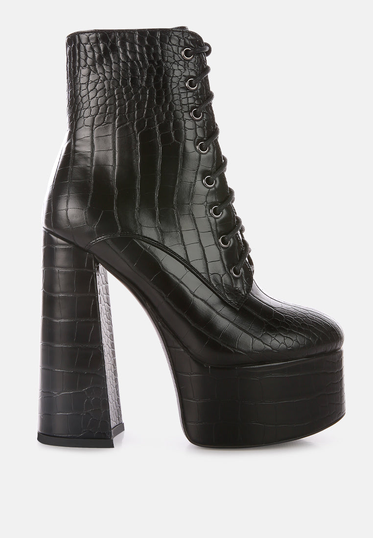 Magdalene Croc High Heel Patform Boots-6
