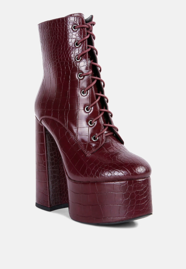 Magdalene Croc High Heel Patform Boots-1