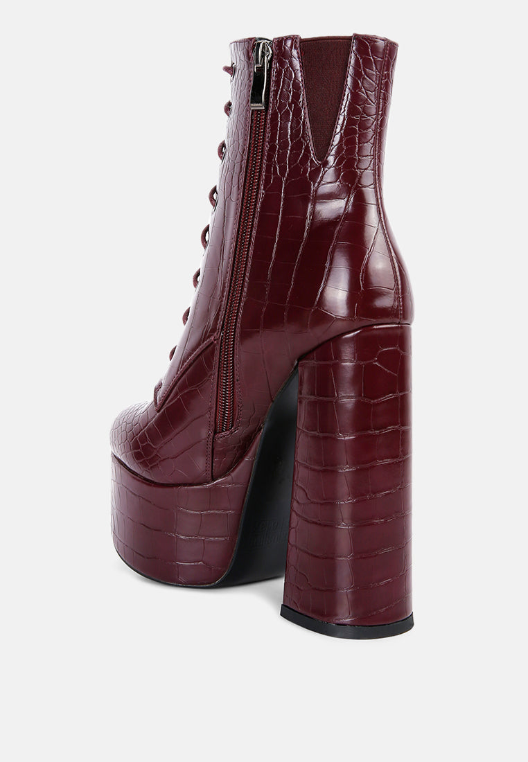 Magdalene Croc High Heel Patform Boots-2