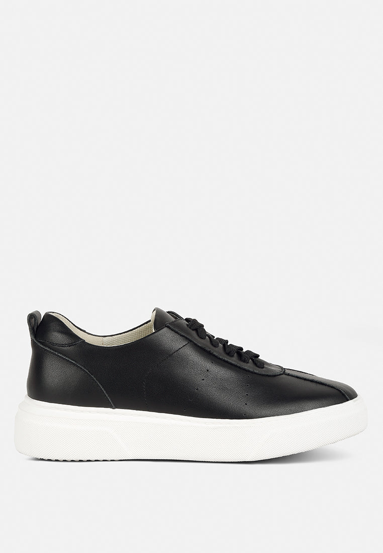 Magull Solid Lace Up Leather Sneakers-6