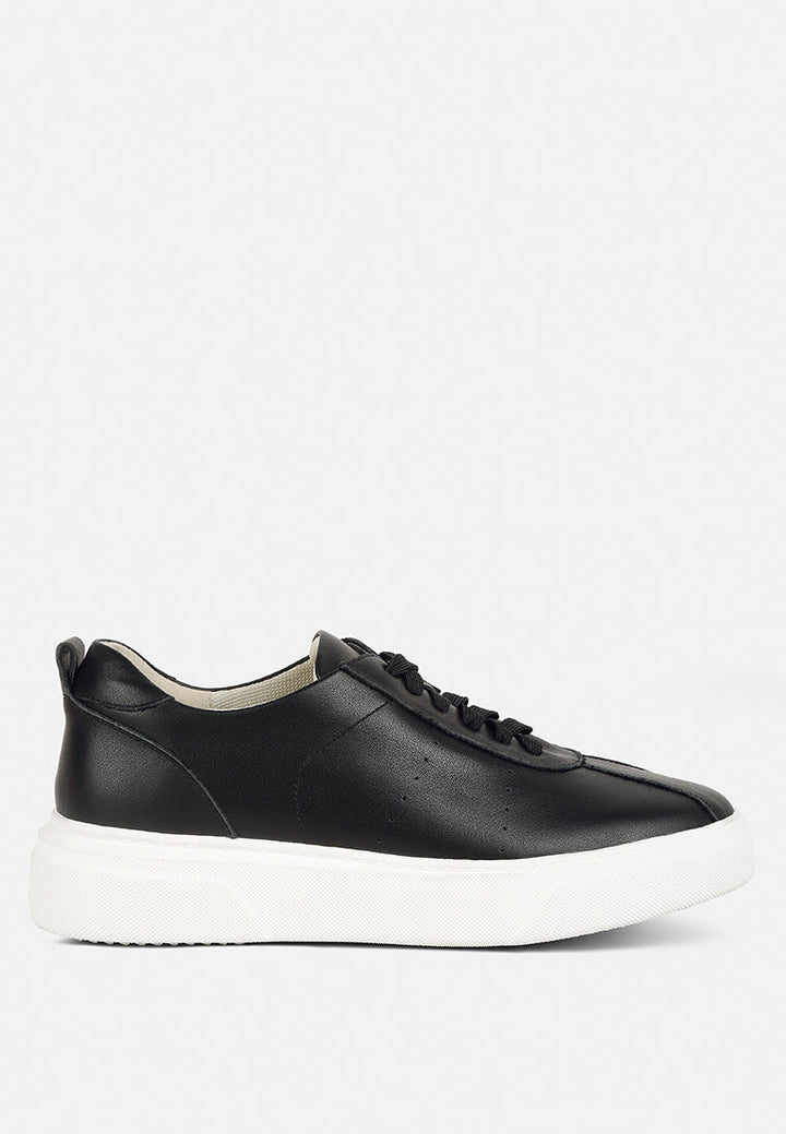 Magull Solid Lace Up Leather Sneakers-6