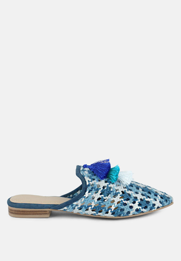 Mariana Woven Flat Mules With Tassels-0