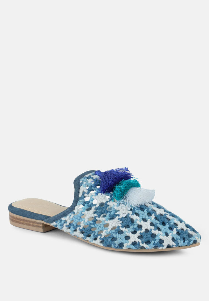 Mariana Woven Flat Mules With Tassels-1