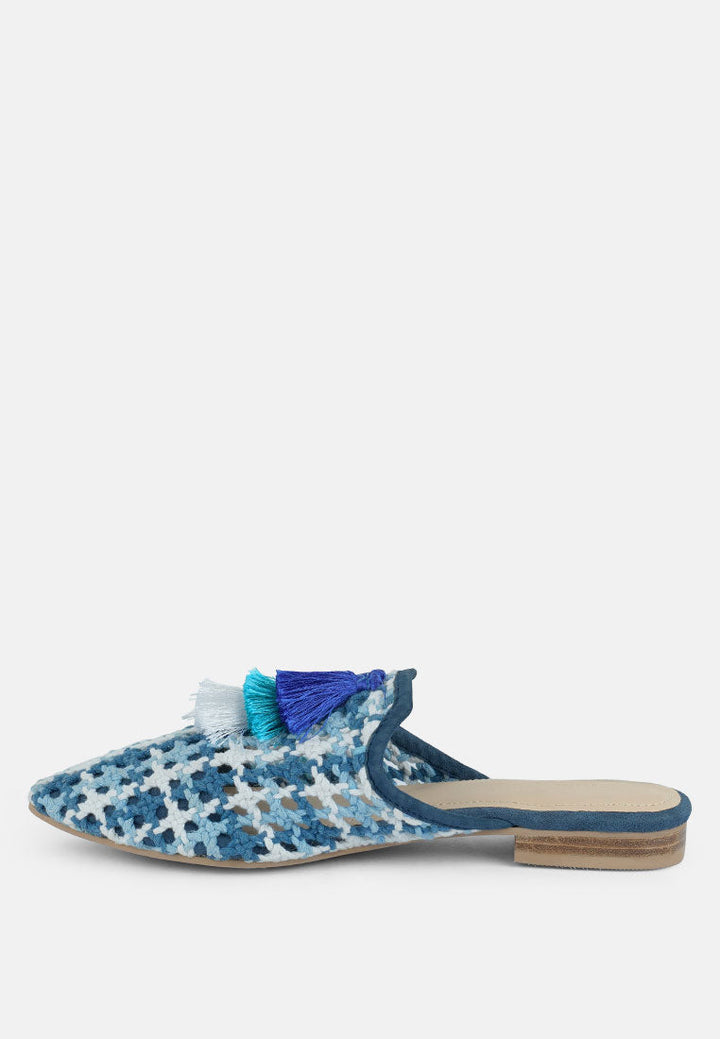 Mariana Woven Flat Mules With Tassels-2