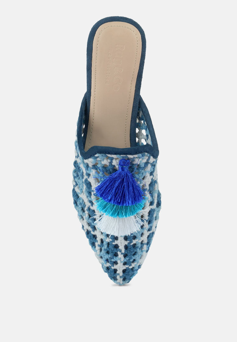 Mariana Woven Flat Mules With Tassels-4