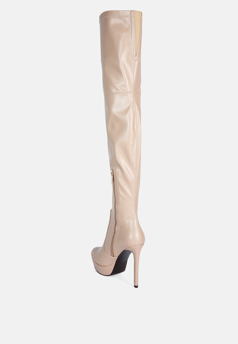 Marvelettes Faux Leather High Heeled Long Boots-2