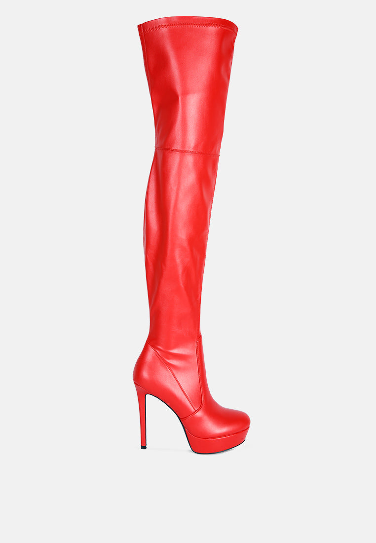 Marvelettes Faux Leather High Heeled Long Boots-5
