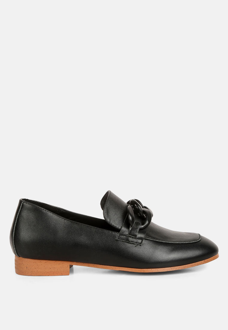 Merva Chunky Chain Leather Loafers-0