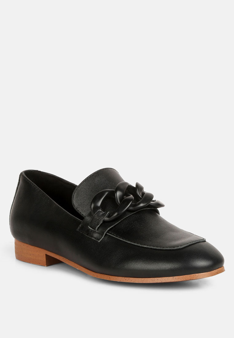 Merva Chunky Chain Leather Loafers-1