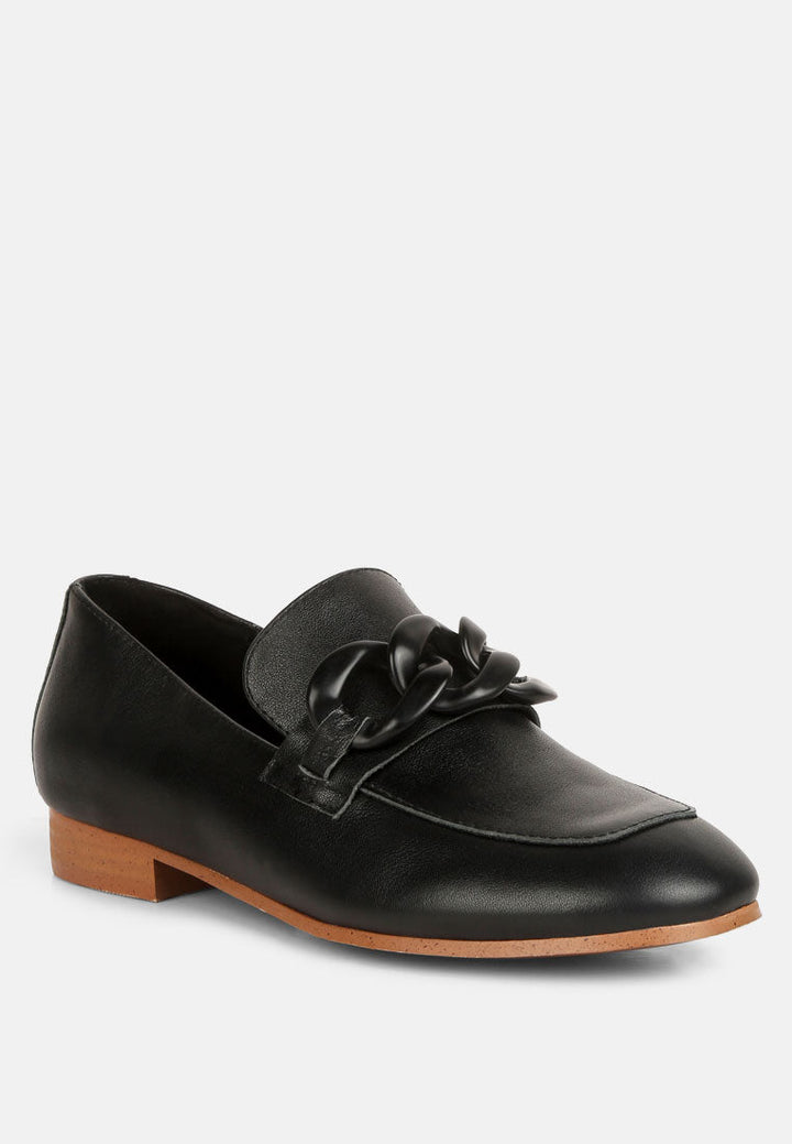 Merva Chunky Chain Leather Loafers-1