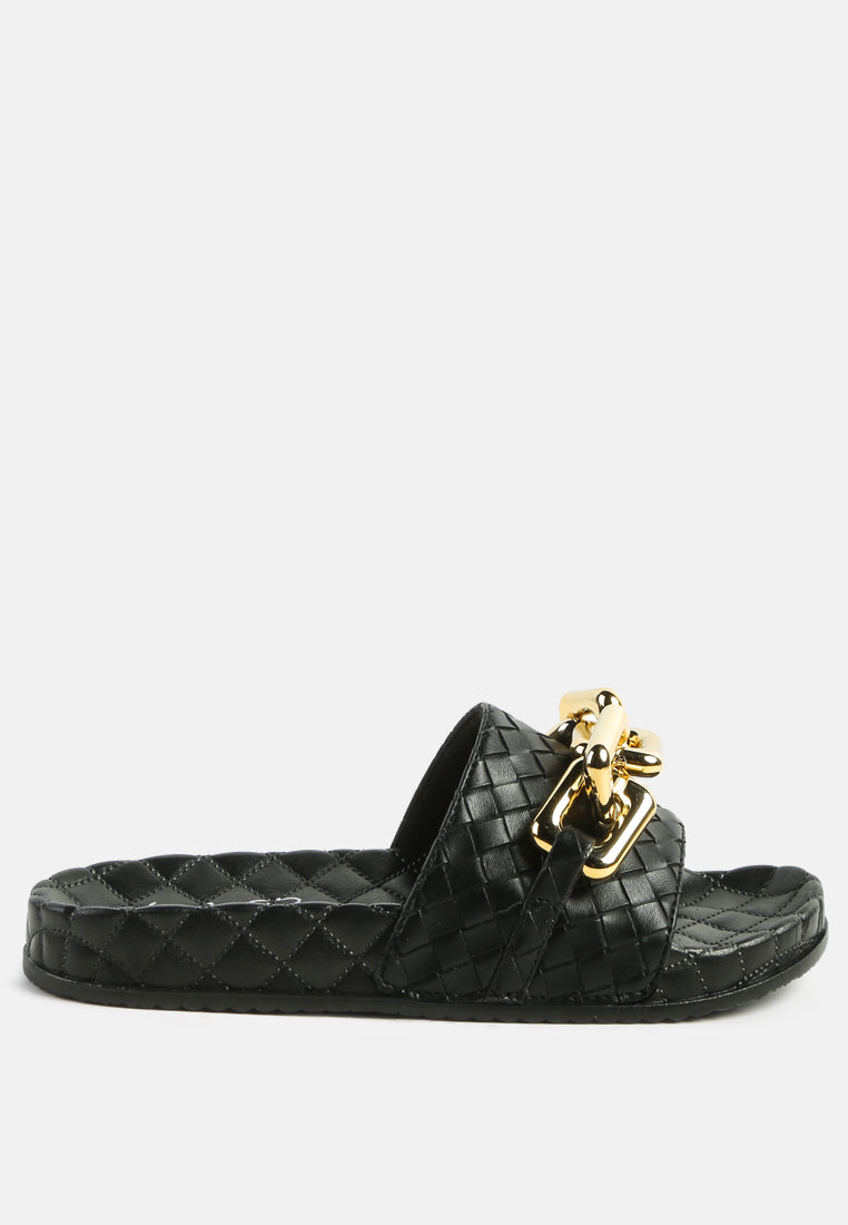 Miami Shot Bling Chain Strap Woven Slip On Flats-6