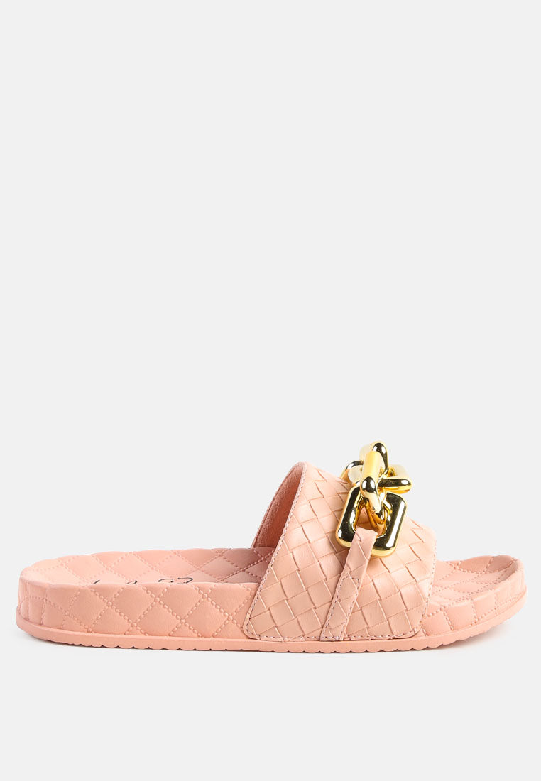 Miami Shot Bling Chain Strap Woven Slip On Flats-0