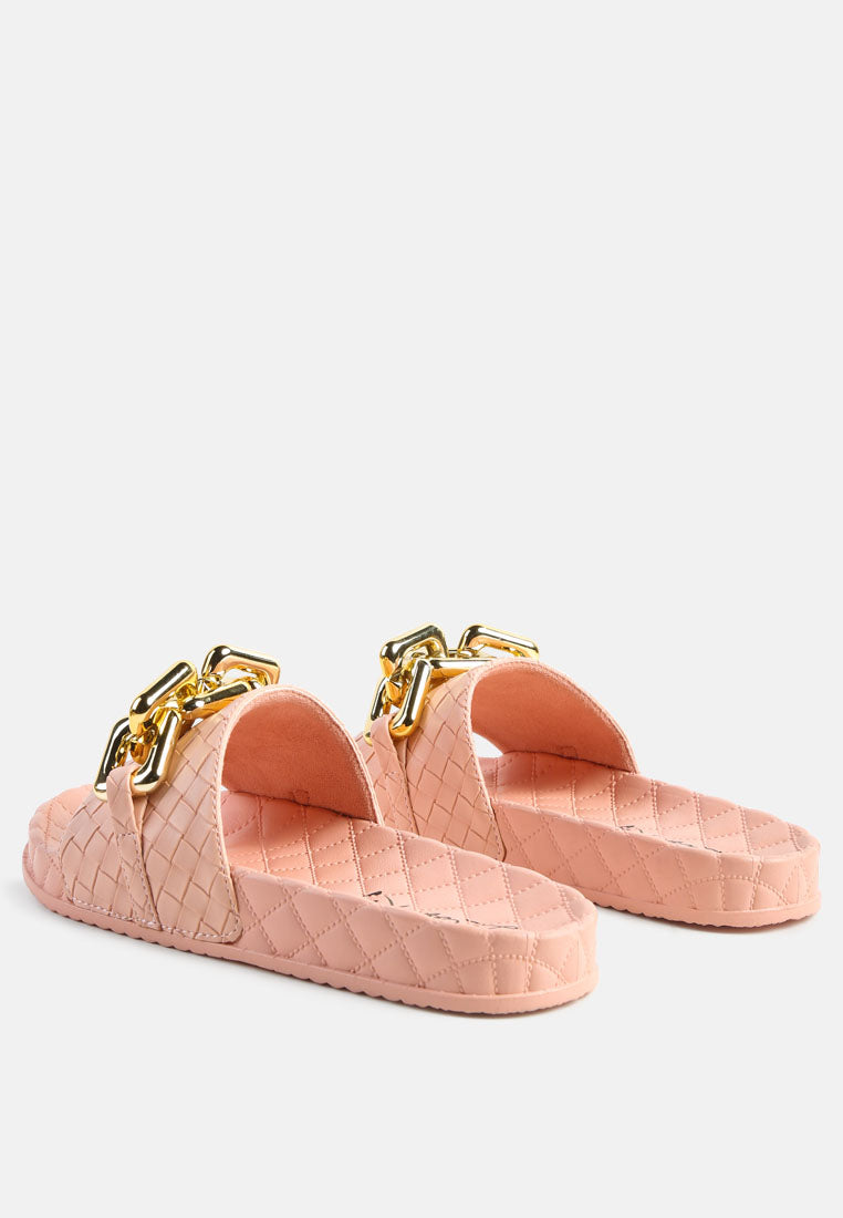 Miami Shot Bling Chain Strap Woven Slip On Flats-2