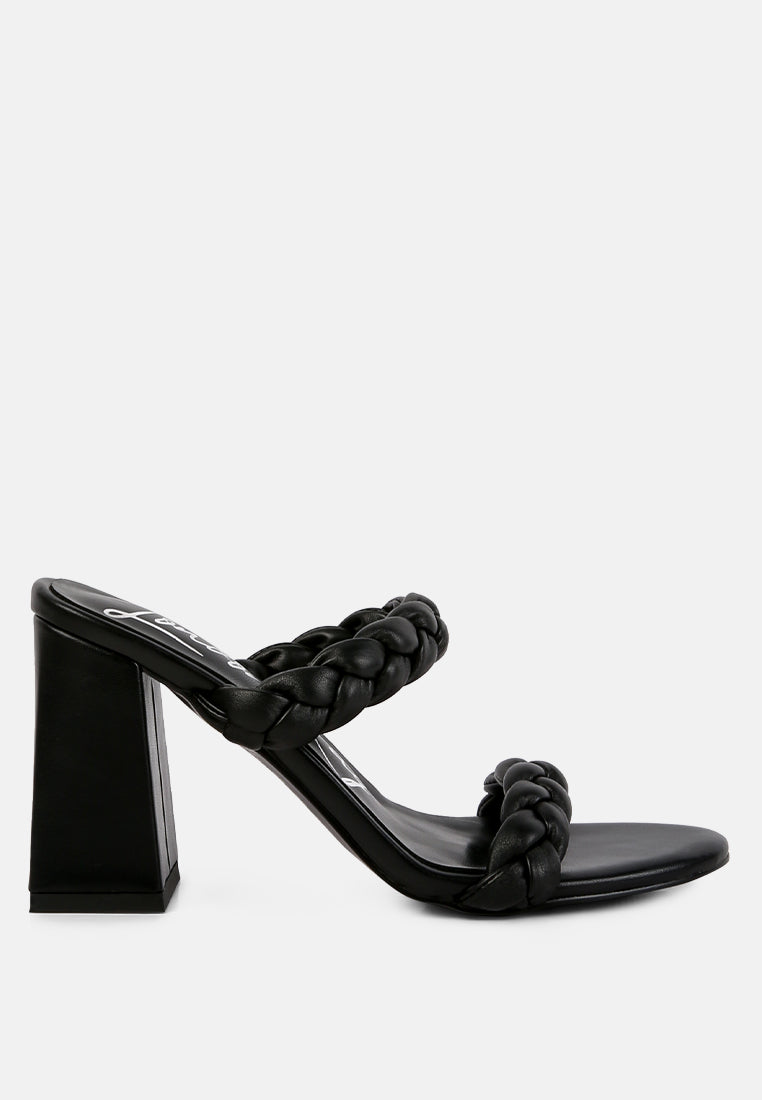 Mi Amor Braided Strap Triangular Block Heels Sandals-5
