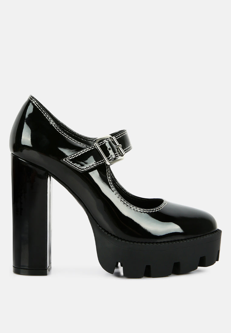Millenial Bug Patent High Heeled Mary Jane Shoes-5