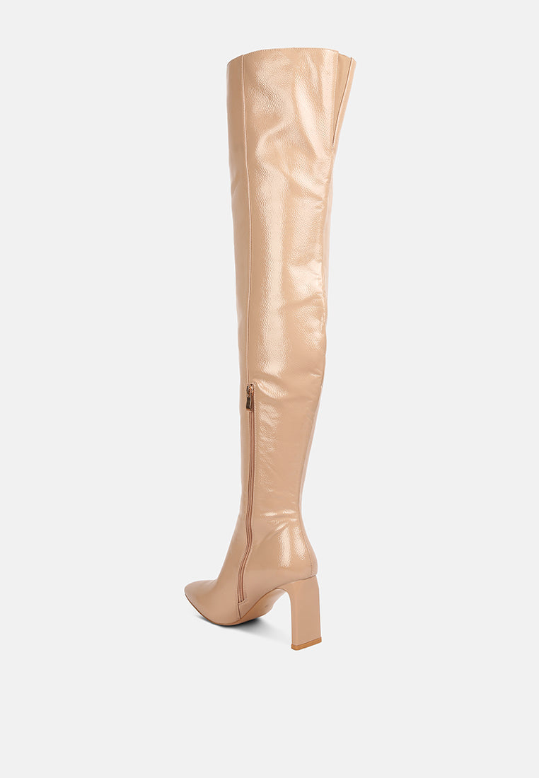 Minkles Patent Pu Long Slim Block Heeled Boots-2