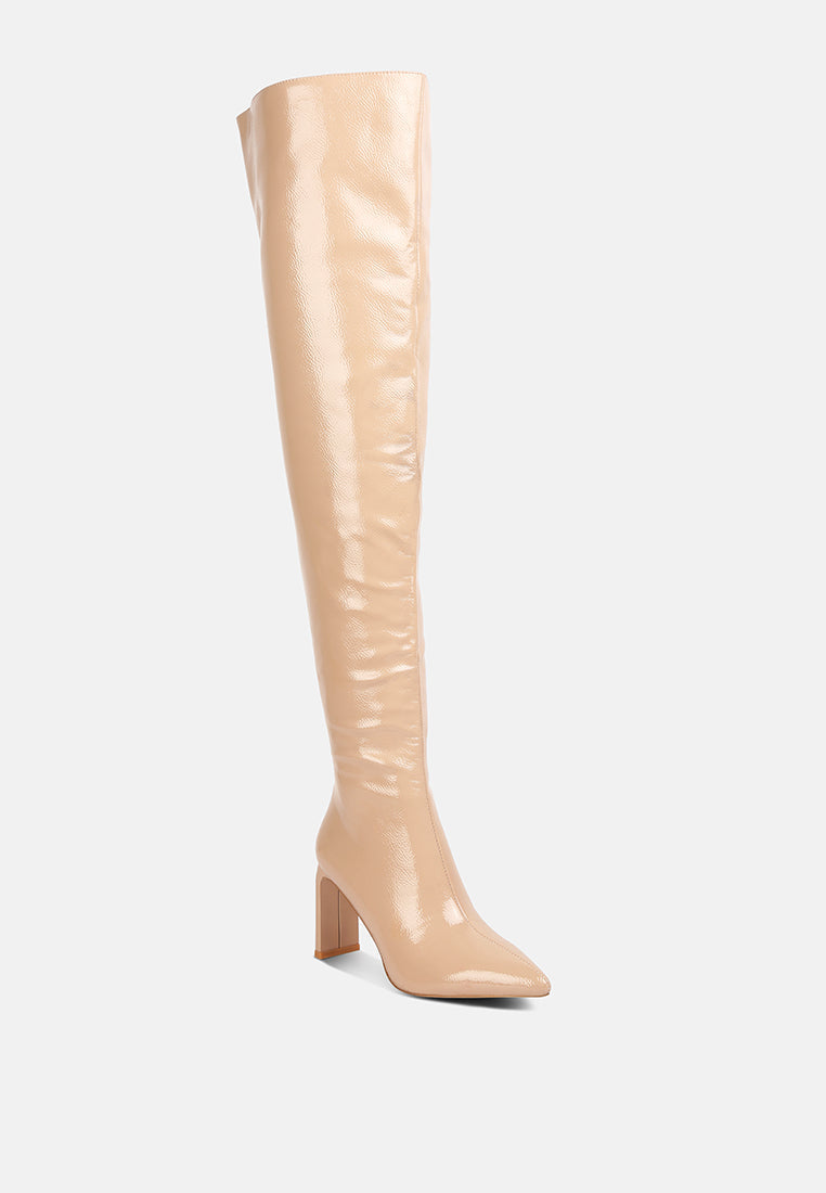 Minkles Patent Pu Long Slim Block Heeled Boots-1