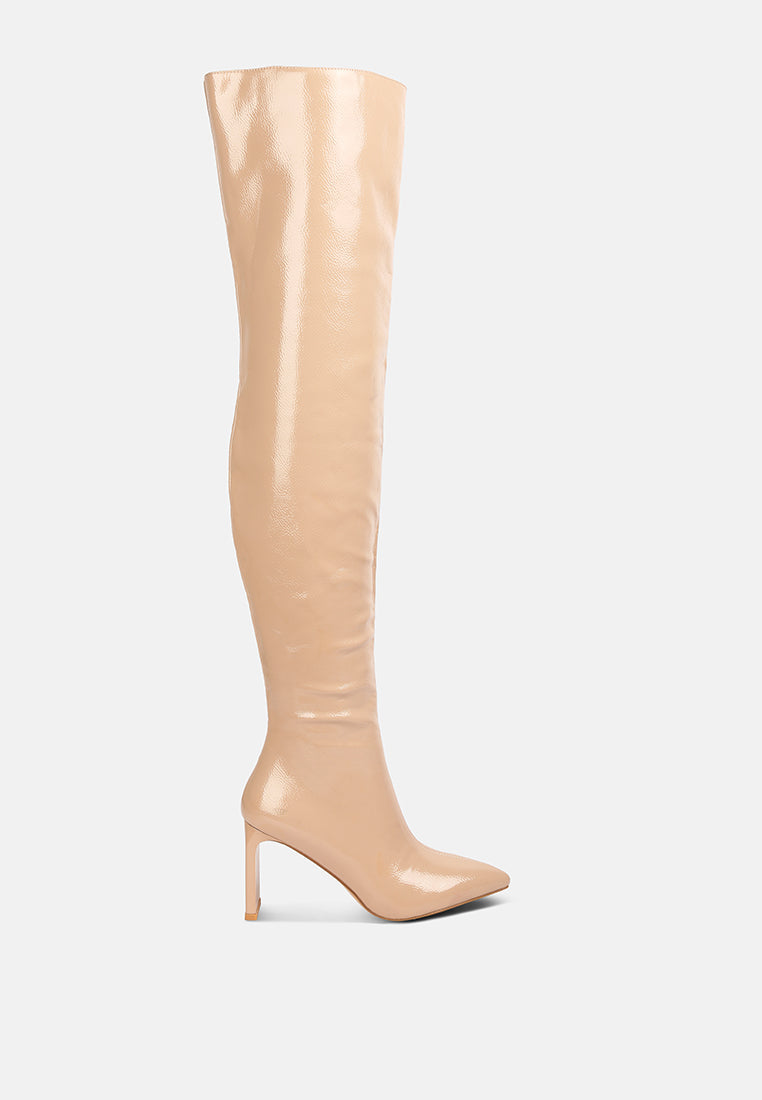 Minkles Patent Pu Long Slim Block Heeled Boots-0